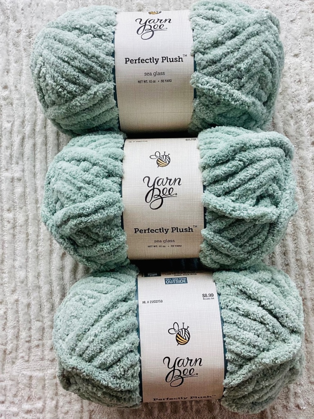 Yarn Bee Jumbo Yarn Perfectly Plush Lot Of 3 Sea Glass Green Chenille Microfiber